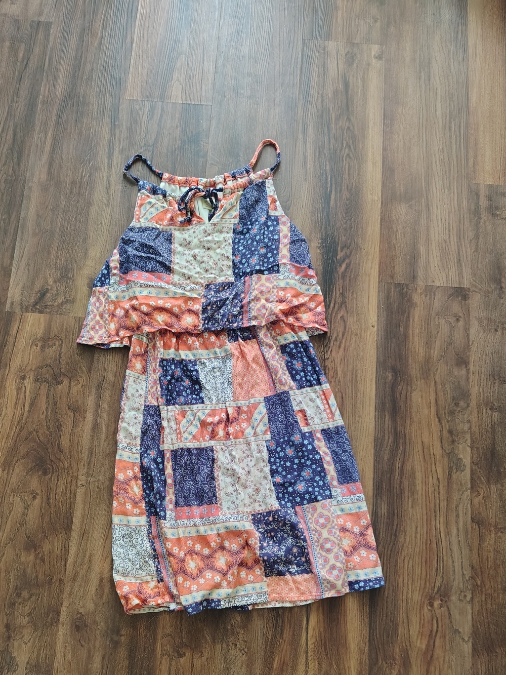 Faded Glory Orange & Navy Patchwork Mini Dress